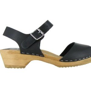 MIA Open Toe Low Heel Clogs with Black Leather